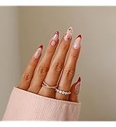 Celepaty Press on Nails Medium Almond Fake Nails with Designs Christmas Theme Glue on Fake Nail K...