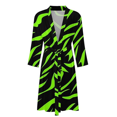 Neon Green Zebra Skin Comfort Robes for Men With Belt Long Sleeve Nightgown Spa Bathrobe Loungewear4