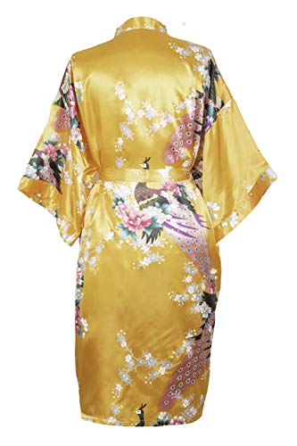 Cccollections Kimono Robe Long 16 Colors Premium Peacock Bridesmaid Bridal Shower Womens Gift (Peacock Orange) #TOP1