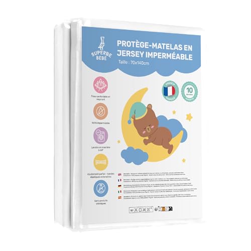 Protège Matelas Bebe 70x140 Imperméable pour Lit Bébé | Alèse Matelas Drap Housse Facile à Installer | Surmatelas Imperméable Lavable en Machine | Oeko Tex sans...