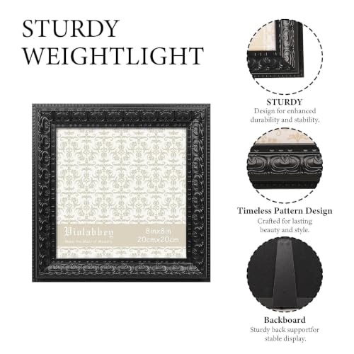 Image of VIOLABBEY 8x8 Picture Frame Antique Black, Vintage Photo Frame | Antique Ornate Frame, Square Frame for Wall or Tabletop Display, Classic Design for Home and Office Decor