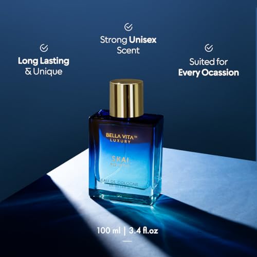 Image of Bellavita Luxury SKAI Eau de Cologne | 100 ml (3.4 fl.oz.) | Perfume for Men and Women | Citrus, Bergamot, Clary Sage, and Patchouli Notes | Long Lasting Unisex Fragrance