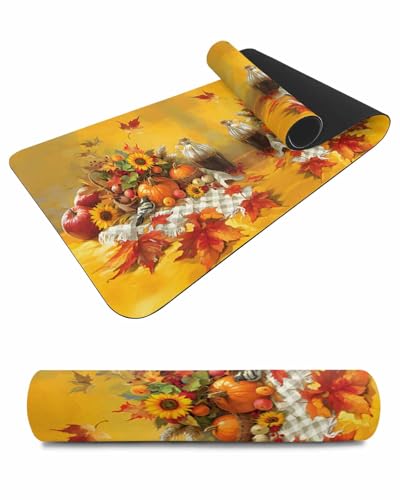 Debedcor Heat Proof Table Pads Waterproof Decorative, Fall Oil Painting Non-Slip Table Countertop Protector, Farmhouse Sunflower Pumpkin Floral Insulation Mat for Dining Room, 48 x 12 Inches