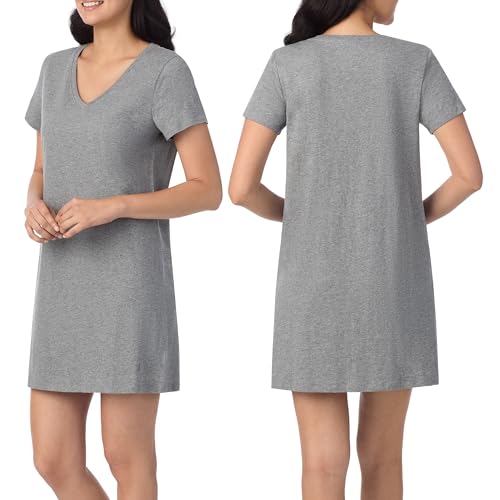 Image of Nautica Womens Sleep Shirt Dress - Cotton Knit Jersey V-Neck Pajama Top - Lightweight & Breathable Sleepwear Loungewear
