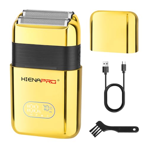 HIENA PRO Reciprocating Electric Foil Shaver for Men, Cordless Professional Bald Head Precision Trimmer & Beard Trimmer, Foil Shaver with LED, Gifts for Men(Gold)