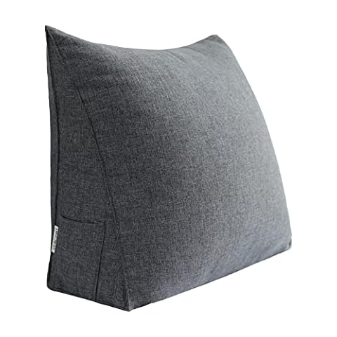 VERCART Bed Wedge Pillow Triangular Positioning Support Reading Backrest Cushion for Sofa Bed Day Bed and Upholstered Headboard with Removable and Washable Cover Linen Gray 45CM Cover