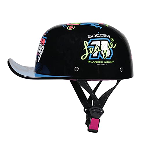 Woljay Vintage Open Face Motorcycle Helmet Baseball Cap Half Helmets Retro Men Women for Chopper Cruiser Street Scooter Moped Cap Jet - DOT Certified (Medium 78#)