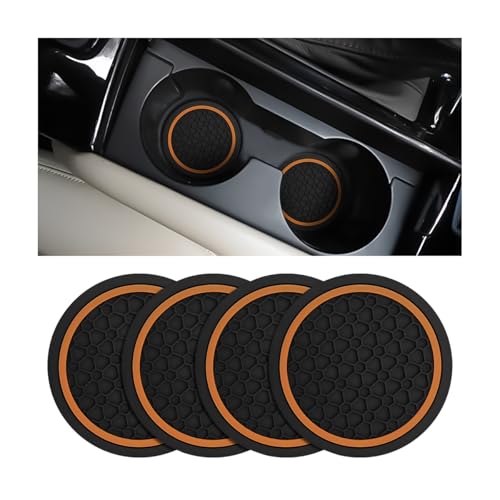 Image of Mandark 4PCS Car Cup Holder Coasters, 2.75 Inch Non-Slip Insert Water Bottle Holder Pads, Dustproof Automotive Interior Accessories Mat, Universal for Vehicles, Trucks, RVs and More (Black /Orange)