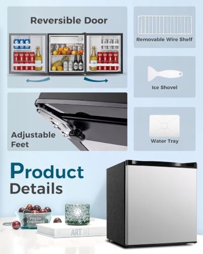 Image of Feelfunn Mini Fridge with Freezer, 1.7 Cu.Ft Small Refrigerator, Silver