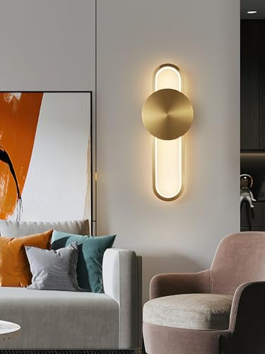 Image of Modern Dimmable Sconces Gold Wall Lights 2700K 10W Brass Wall Lamp Compatible with dimmer Control L 17in Wall Lights for Restaurant Living Room Bedside Vanity Wall Light (Brass)