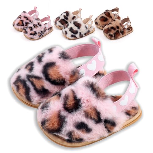 Image of yibubu Baby Shoes Pink Leopard Baby Girl Slippers Non-Slip Soft Sole Toddler First Walkers Cozy Warm Indoor Shoes for Infant Girls