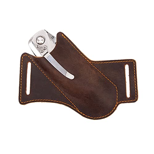 Étui en Cuir pour Ceinture, Porte-Couteau Oblique EDC pour Couteau Pliant – Housse compacte Artisanale pour Couteau 13 cm, Marron foncé
