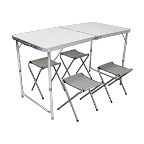 折りたたみ式　アルミ製テーブルチェア一体セット シルバー 折りたたみ式 アルミ製テーブルチェア一体セット シルバー