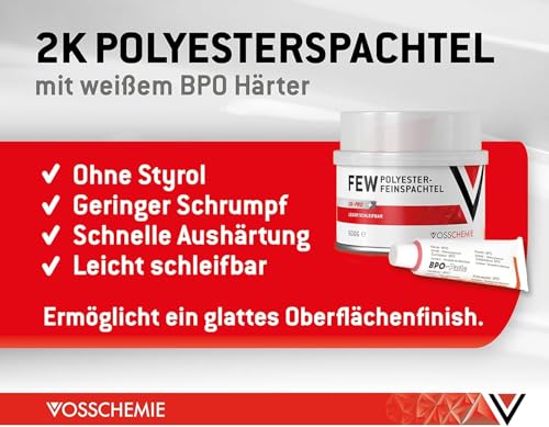 Vosschemie Feinspachtel 500g styrolfrei 2K Polyesterspachtel für verschiedene Materialien