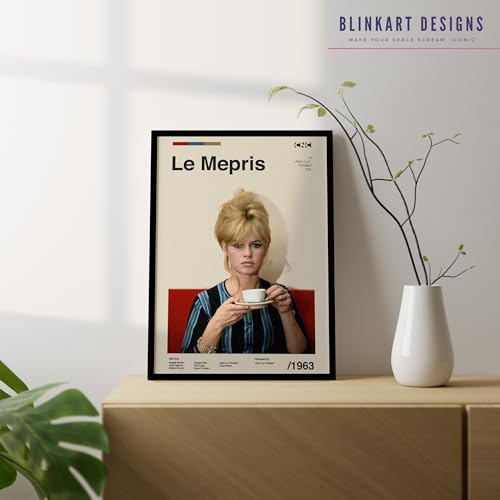 Image of BLINKART Le Meprise Midcentury Movie Poster Frame 8x12 Inch | Premium 300 GSM Paper Wall Print | Mid Century Vintage Film Artwork for Home, Bedroom, Living Room, Office | Framed Photo Decor