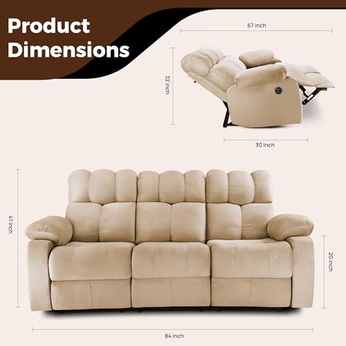 Image of Little NAP Helios Soft Suede Fabric Three Motorized Standard Recliner | Padded 3 Seater Aaram Sofa | Relaxing Chair for Home Office Living Bed Room | Beige