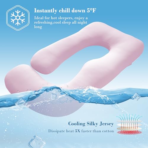 Image of Cute Castle Cooling Cover Pregnancy Pillows, Soft U-Shape Maternity Pillow with Removable Cover - Full Body Pillows for Adults Sleeping - Pregnancy Must Haves - Jumbo 57 Inch - Purple