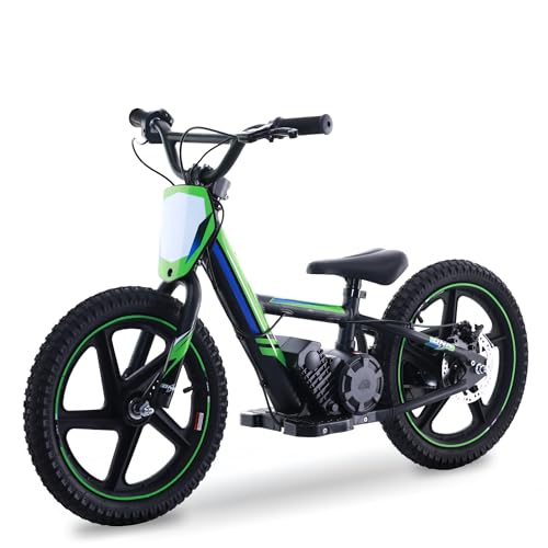 OLALA Electric Dirt Bike for Kids Aged 5-10, 340W Racing Grade Electric Motorcycle with Aluminum Frame, Up to 12MPH & 3 Speed Settings, Safe Disc Brakes, 16IN Knobby Tires
