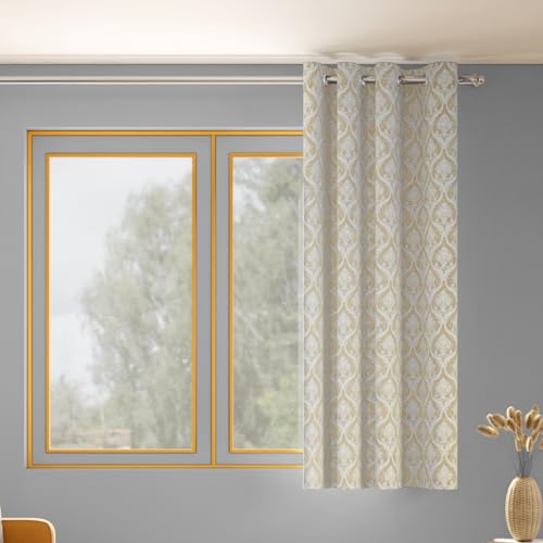 Image of haus & kinder Printed Jacquard Window Curtain 5 Feet Long Pack of 1 Window Curtain, 5 Feet Curtain for Window (Ornate Symphony, Ivory Damask Design 130x152 CM)