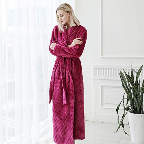 Preisvergleich Produktbild Dicker warmer Winterbademantel Frauen Weiche extra lange Kimono Bademantel Mädchen Bademantel für Frauen Flanell Roben -Fuschia-1-M