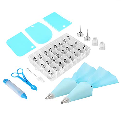 Piping Tips, McoMce 37 PCS Cake Decorating Kit Supplies, Piping Tips Set with 24 Icing Tips, Pastry Bags, Couplers, Flower Nails and Lifter, Icing Smoother, Cleaning Brush, Decorating Pen