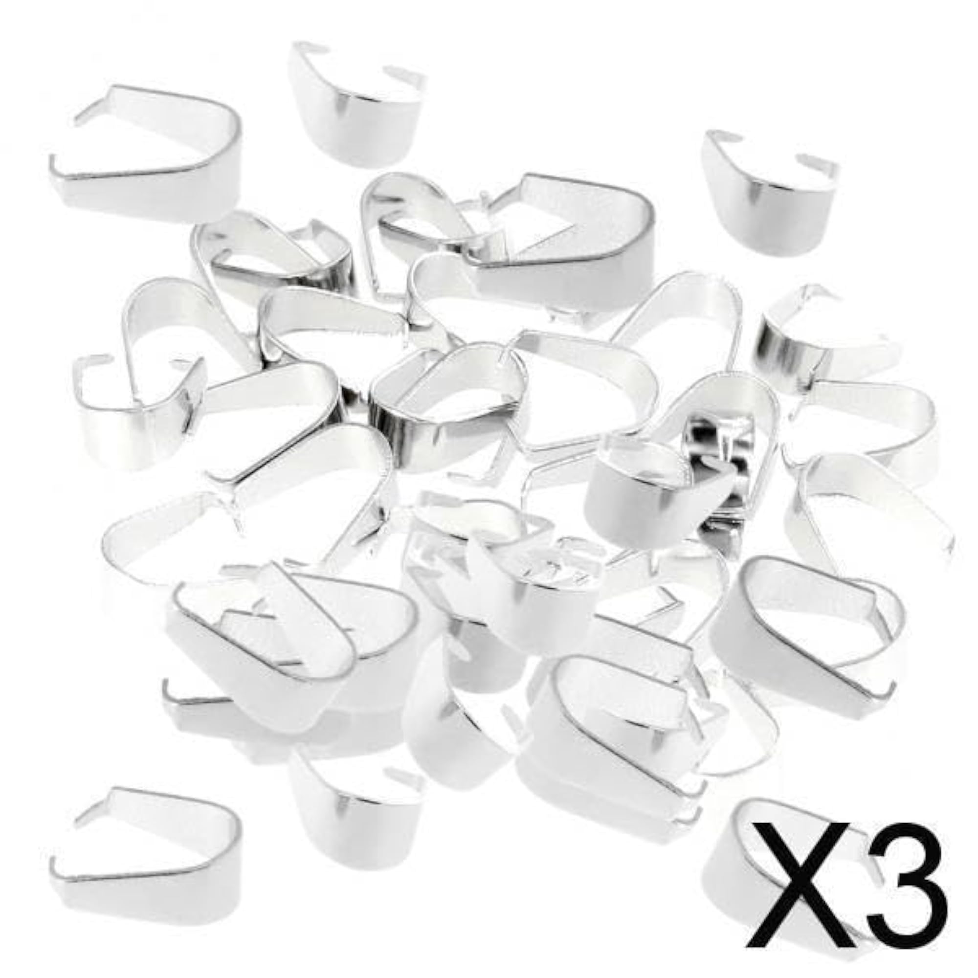 3x100 Pieces Silver Pendant Pinch Bails, Connector Clasps