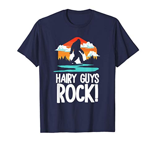 Hairy Guys Rock! Funny Bigfoot & Beard retro Graphic t-shirt, Azul, S