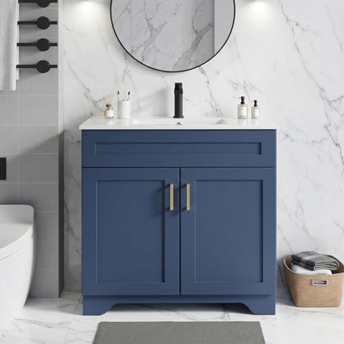 DeLutimia 36 Inch Bathroom Vanity with Ceramic Sink, Modern Bathroom