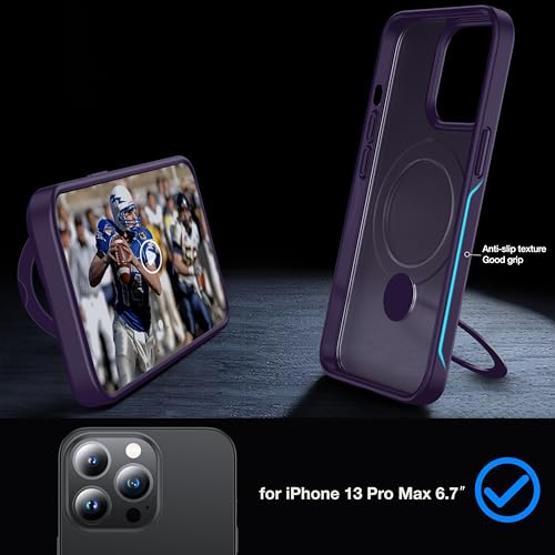 FNDMIL 360°Rotatable Magnetic Ring for iPhone 13 Pro Max Case Compatible with MagSafe [Non-slip Texture Edge][Built-in Kickstand][Military Shockproof]Translucent Matte Soft Silicone Bumper Slim,Purple by FNDMIL - Used condition - Image 2