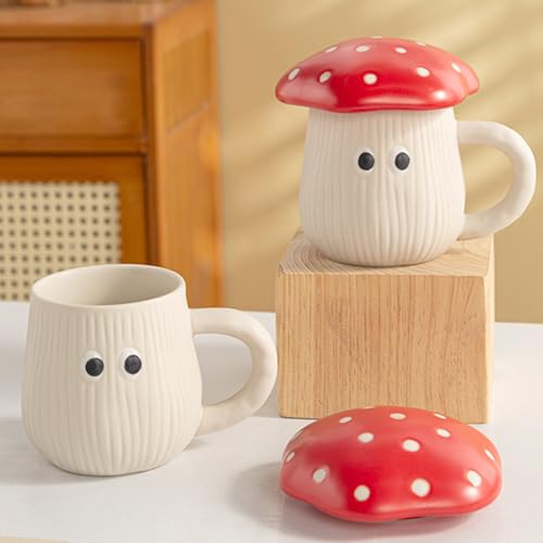 Taza de Cerámica con Tapa y Cuchara 420 ml con Forma de Hongo miniatura 6