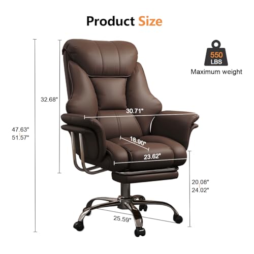 Image of Big and Tall Office Chair Wide Seat Ergonomic Leather Executive Desk Chair with Leg Rest, Heavy-Duty 550 lbs Adjustable Height Computer Gaming Chairs
