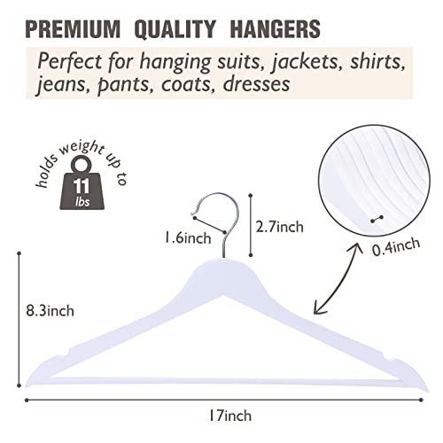 Edergoo Kleiderbügel Holz 30 Stück, Glatte Oberfläche Kleiderbügel Weiße mit 360 Grad Drehbar und SchulTerkerben, Starker & Dünn Holz Kleiderbügel Anzug für Erwachsene, 43.5cm Lang