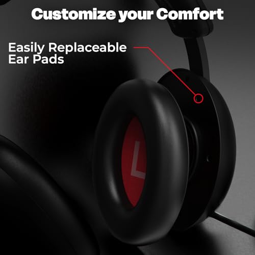 Image of EvoFox Hyperion Gaming Headphones with Mic - Black, 50mm Drivers, Immersive Surround Sound, Retractable Mic, Wired (3.5mm + Type-C), Inline Controls, Durable Build with Over Ear Swappable Ear Pads