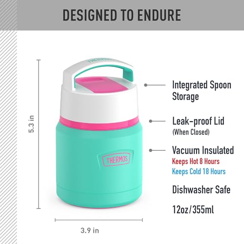 Image of THERMOS ICON Stainless Steel Food Jar with Spoon, 12 Ounce, Teal