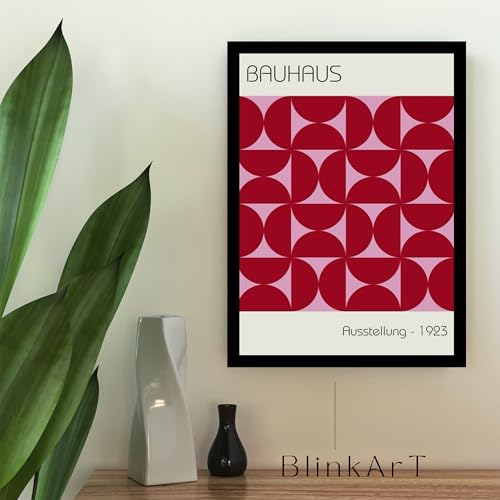 Image of BLINKART Vintage Bauhaus Retro Geometric Aesthetic Poster Gallery | Colorful Wrap Framed For Home Office Studio Living Room Modern Art Studio Decoration Abstract Shapes | (d82) | 13x10 Inch