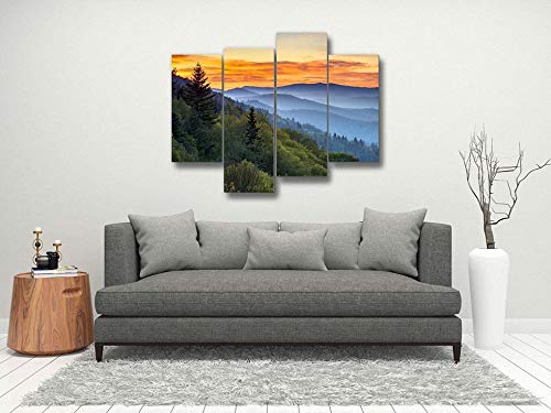 Great Smoky Mountains National Park Scenic Sunrise Landscape At Oconaluftee Canvas Wall Art Hanging Paintings Modern Artwork Abstract Picture Prints Home Decoration Gift Unique Designed Framed 4 Panel #TOP3