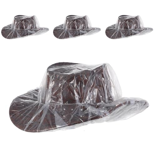 Ouligay 4PCS Cowboy Hat Rain Cover Plastic Waterproof Hat Protector Cover for Dust Travel Cowboy Hat Storage Unisex Transparent