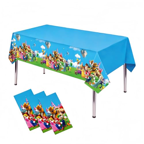 LYYCLFQ 3PCS Mario Tablecloth Mario Party Decorations 70x42 Inch Table Cover for Game Fans
