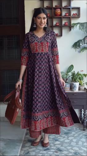 Image of ANNI Designer Women's Viscose Blend Straight Printed Kurta with Palazzo | Ethnic Indian Kurta Set | 3 /4 Sleeve Round Neck Traditional Dress | Festive Office Casual Outfit for Women