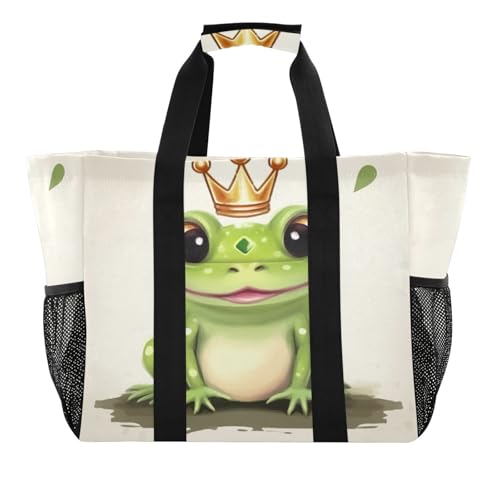 Nander Cute Frog King Foldable Tote Bag Waterproof Sandproof Women Beach Bag Handbag Gym Bag Travel Shopping Bag