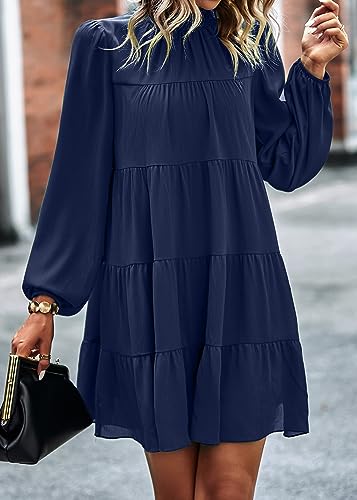Image of KIRUNDO Women's 2026 Fall Long Sleeve Baby Doll Dresses | Ruffle Mock Neck, Tiered Flowy Swing, Mini Shift Dress, Loose Fit, Wedding Guest, Baby Shower, Summer, Autumn Winter Clothing