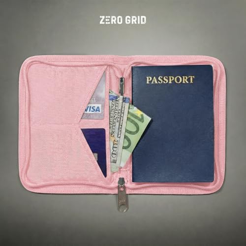 Image of Zero Grid RFID Passport Holder & Travel Wallet, Zippered Wallet for Men & Women, Fits Passport, Cards, Cash, Tickets, ID, Sim Card; Premium & Compact Travel Document Holder - Rose Pink