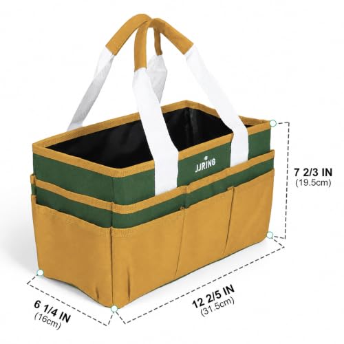 Image of JJRING Craft Organizer Tote Bag Art Storage Caddy Deep Green and Yellow | With Multiple Pockets For Sewing, Scrapbooking, School, Medical, And Office Supplies