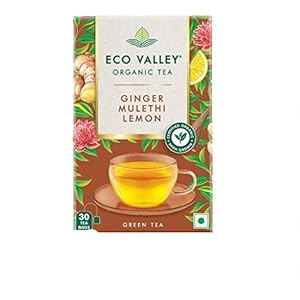 Eco Valley Organic Green Tea – Ginger Mulethi Lemon – 30 Tea Bags | Improves Immunity and Metabolism | Helps in Weight…