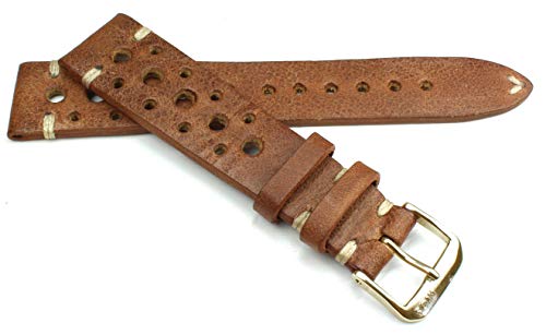 Bracelet de montre 19mm style Rallye vintage en cuir marron pour chronographe