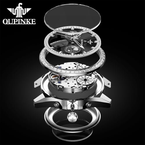 OUPINKE Watch for Men Automatic Wristwatch 3D Dial with 5ATM Waterproof Luminous Calendar Skeleton Watches-Sapphire Crystal Tungsten Steel Strap