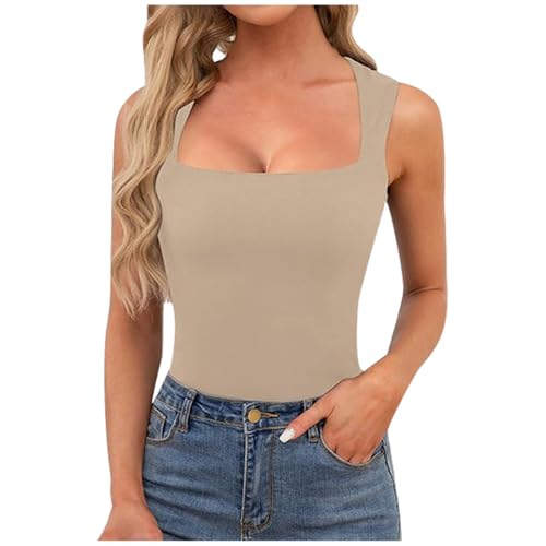 Generisch 2026 Mujeres Hot Girl Camisola Sin Mangas Slim Fit Cepillado Top Chaleco, caqui, XS