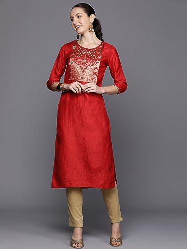 Image of INDO ERA Women Polyester Straight Fit Yoke Design Straight Kurta (23ERE3936)