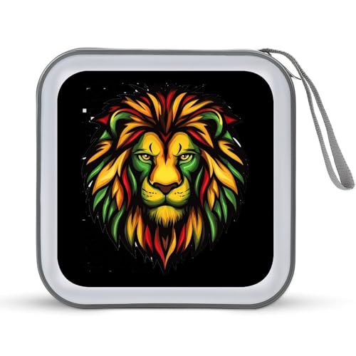 Rasta Jamaican Lion Face CD Case Portable DVD Holder Storage Organizer for Home Travel