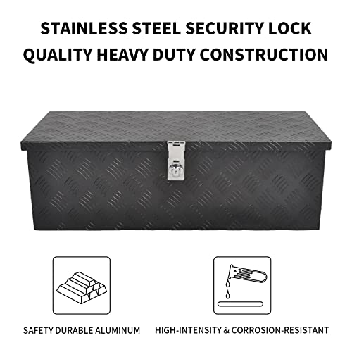 8Sc82 30 Inch Black Aluminum Tool Box 5 Bar Tread Chest Box Flatbox For Truck Car Outdoor Trailer Pickup Underbody Rv Atv Storage Bed Toolbox Organizer W/Lock Side Handle And Keys (30''X13''X10'') #TOP7